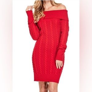 Guess Red Knit Sweater long Sleeve Dress